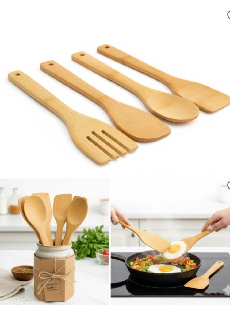 BLUBRAIN Wooden Spoons For Cooking 4 Piece Organic Bamboo Utensil Set For High Heat Stirring In Nonstick Pots & Pans Quality - Image 2